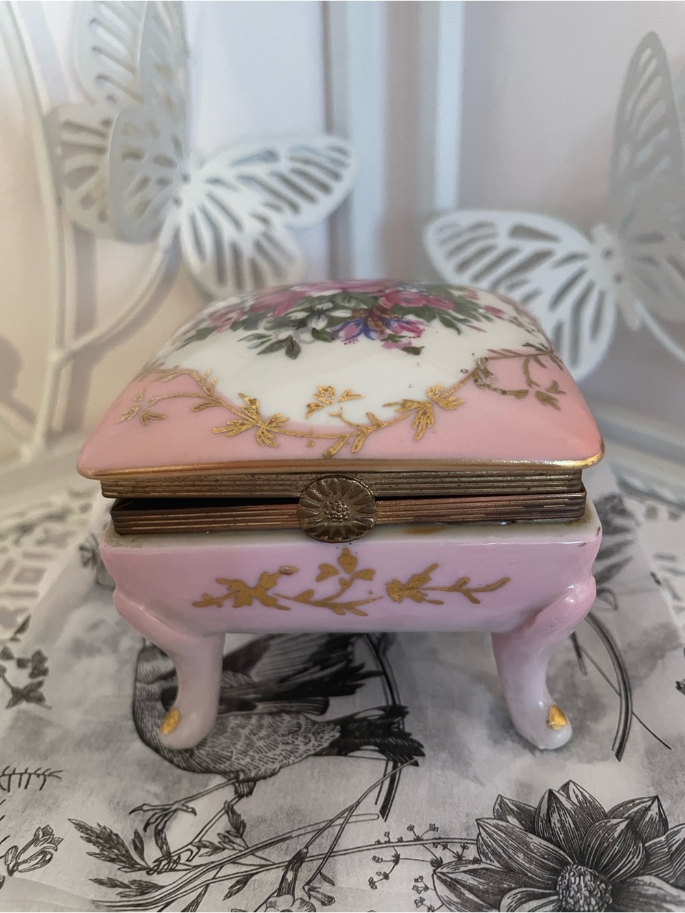 🫖🌸 Vintage Norleans Japan Floral Porcelain Trinket Box - Picture 4 of 10